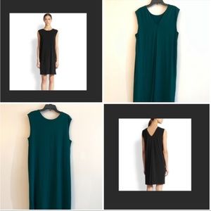 NWT Helmut Lang V Neck Drop Fold Shift Dress in Siphon/Teal Sz S